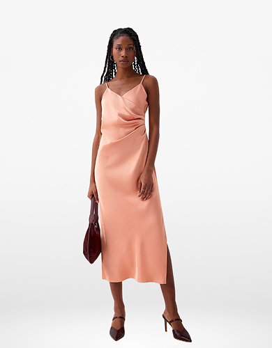 Simons Collar Satin Drape Dress