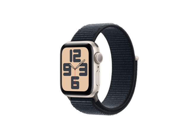 Apple Watch SE GPS, 40mm Starlight Aluminium Case with Midnight Sport Loop, $329