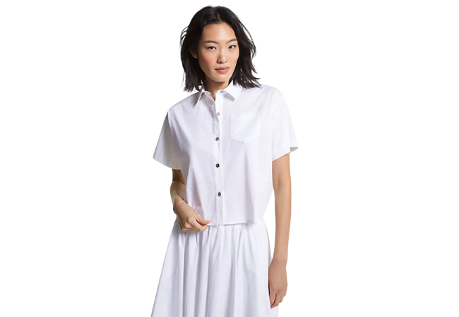 Michael Kors Stretch Organic Cotton Poplin Cropped Shirt