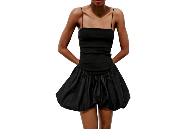 Zara Mixed Rib Poplin Balloon Dress