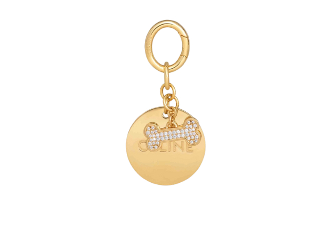 Bone Strass Plate Dog Medal in Brass Gold at Celine