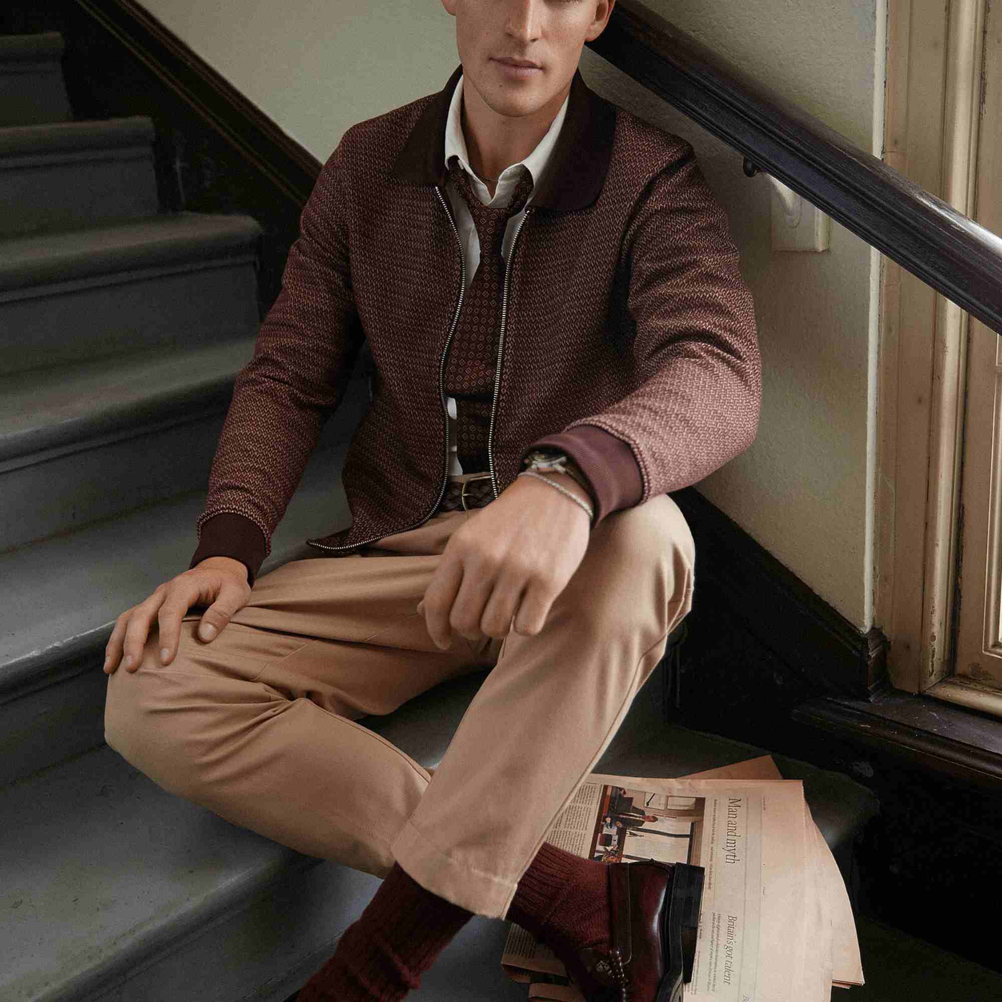 Geometric Jacquard Polo Cardigan