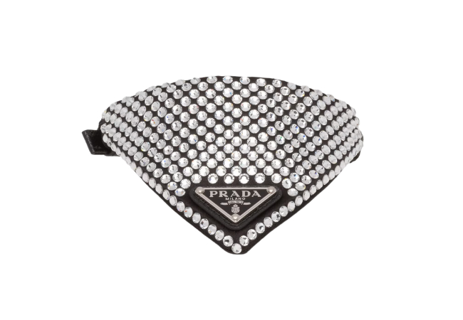 Crystal Studded Satin Pet Collar at Prada